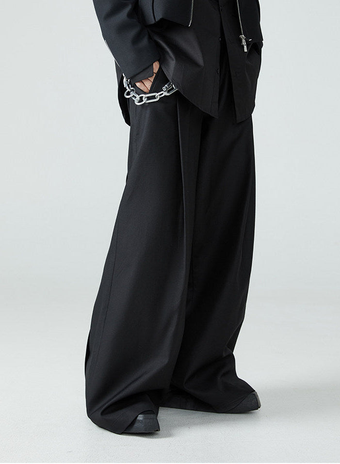 FRKM SCD SS Loose-leaf Wide-Leg Black Pleated Casual Pants - AURA.