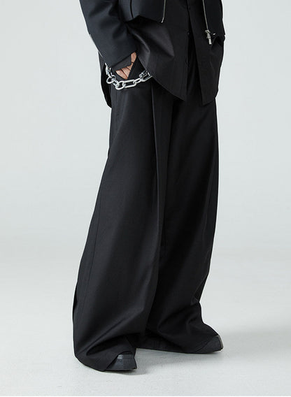 FRKM SCD SS Loose-leaf Wide-Leg Black Pleated Casual Pants - AURA.