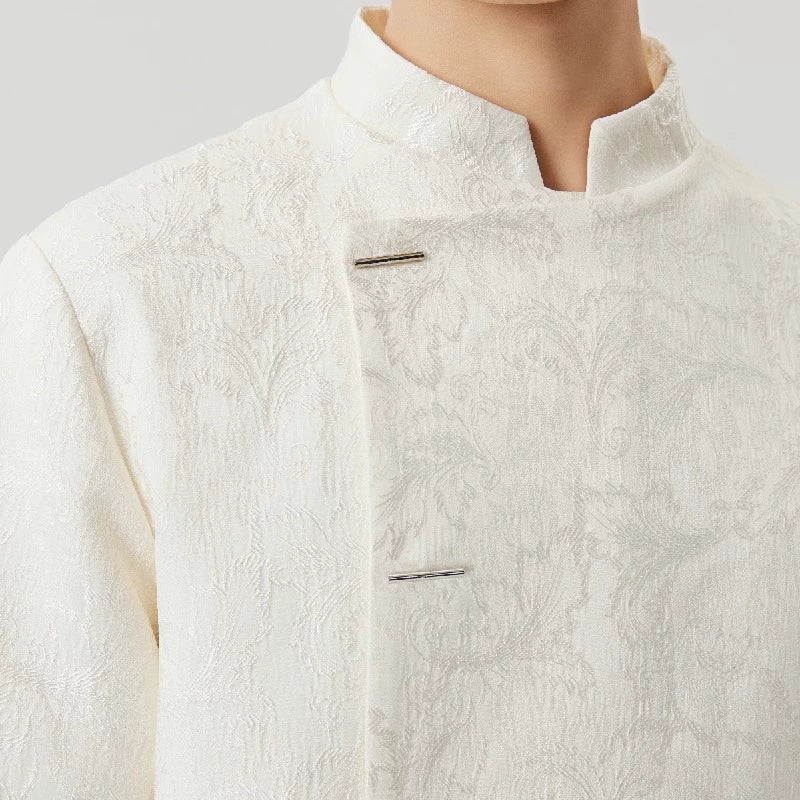 OWNLIFE white willow leaf jacquard brocade jacket and suit set - DREAM.