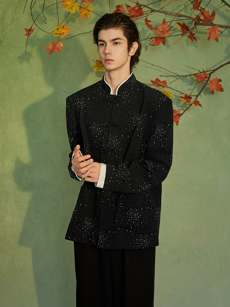 JIECHI stand-up collar beaded disc buckle tunics jacket - DEREK.