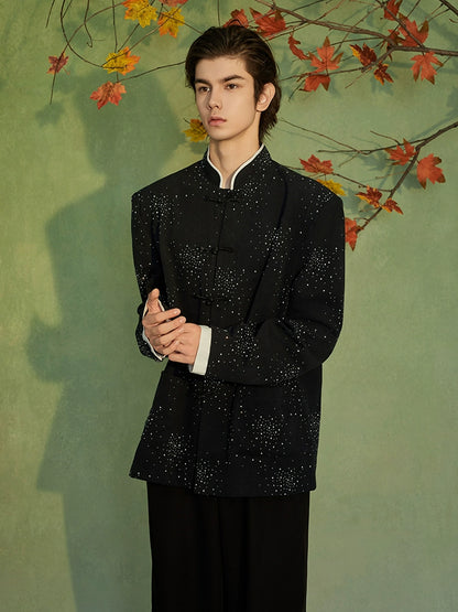 JIECHI stand-up collar beaded disc buckle tunics jacket - DEREK.
