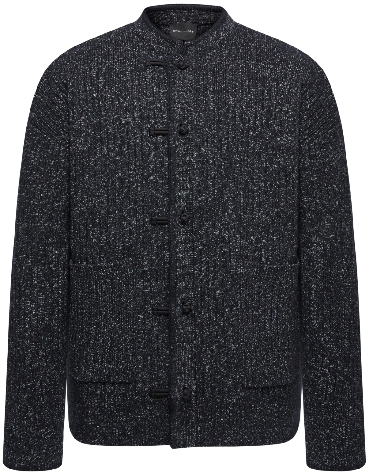 OWNLIFE Wool Black Stand Collar Patch Pocket Coat -MICHEAL.