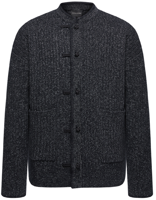OWNLIFE Wool Black Stand Collar Patch Pocket Coat -MICHEAL.
