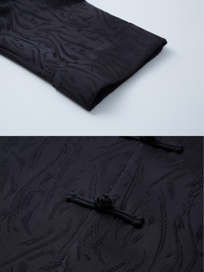 OWNLIFE stand-up collar willow leaf jacquard jacket suit set - DIDI.