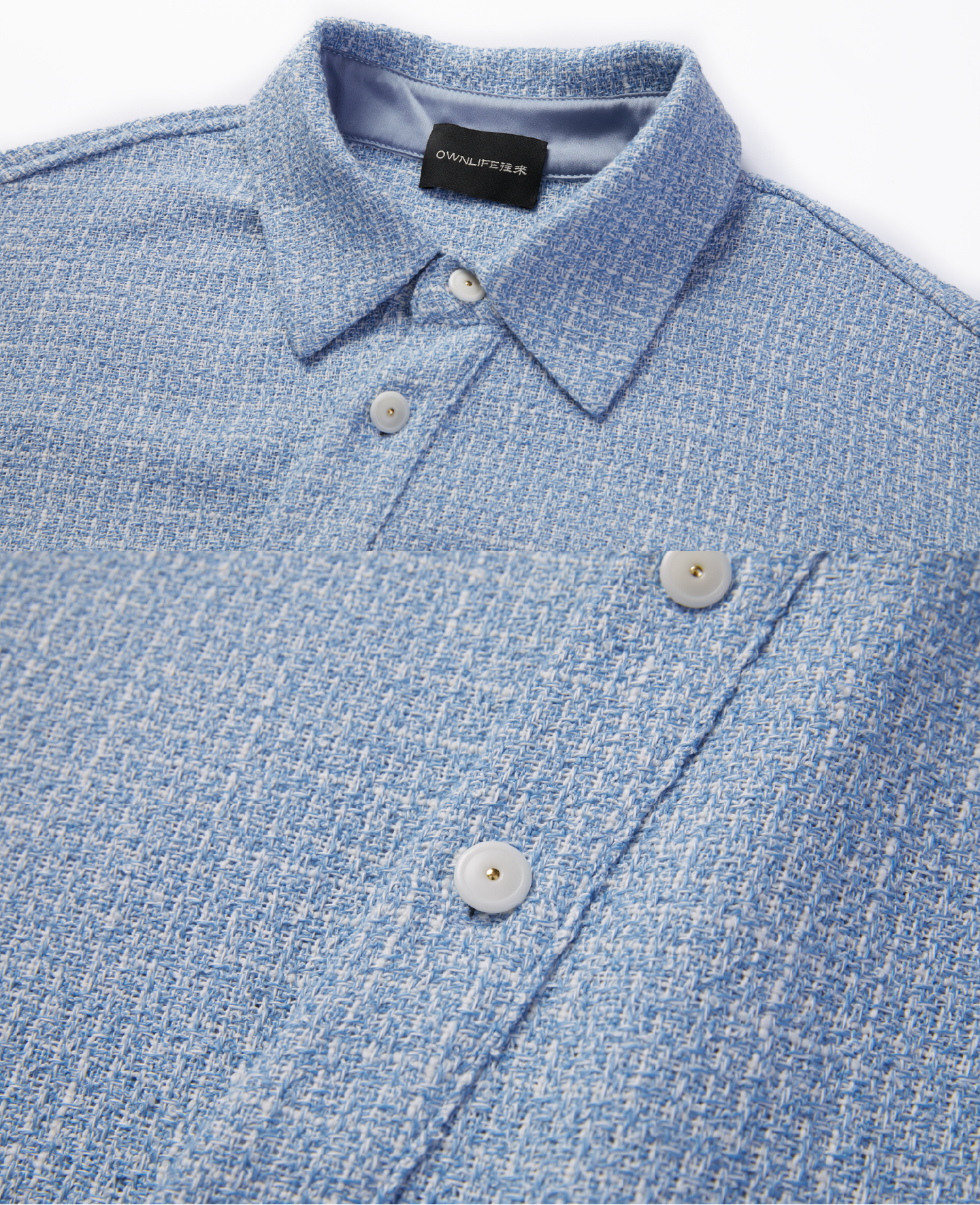 OWNLIFE blue slanted collar long sleeve casual shirt - JAW.