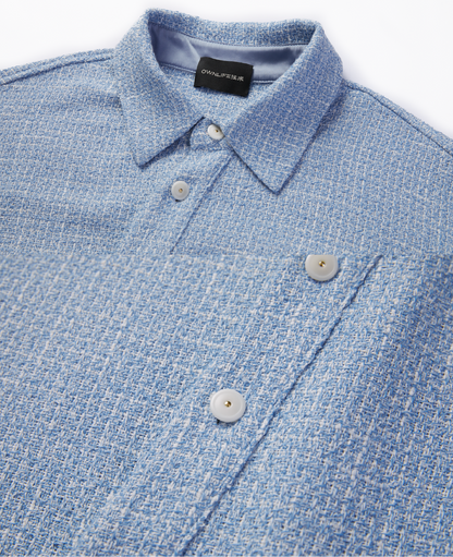 OWNLIFE blue slanted collar long sleeve casual shirt - JAW.