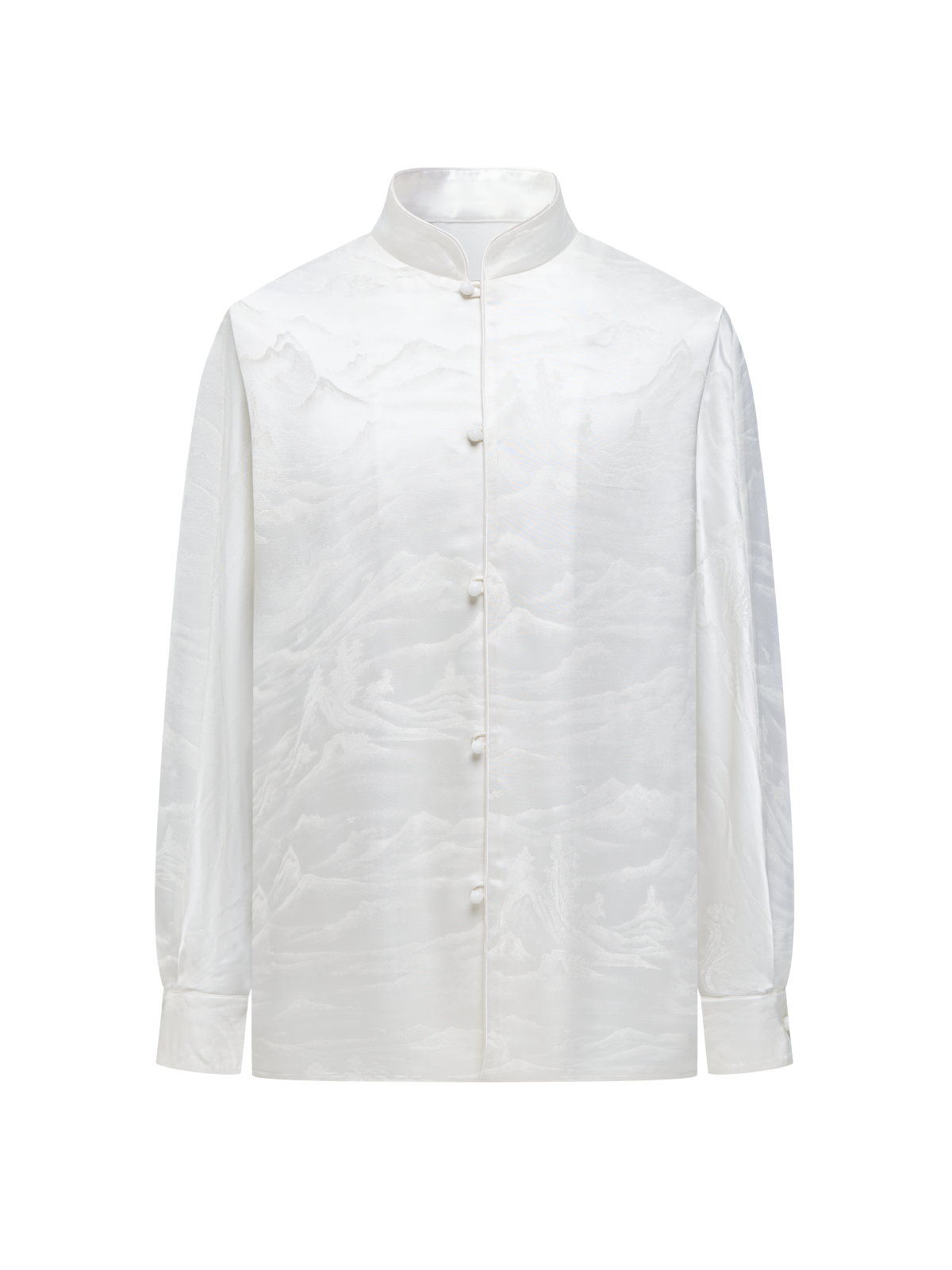 OWNLIFE jacquard stand-up collar placket natural jade buckle shirt - DAVID.