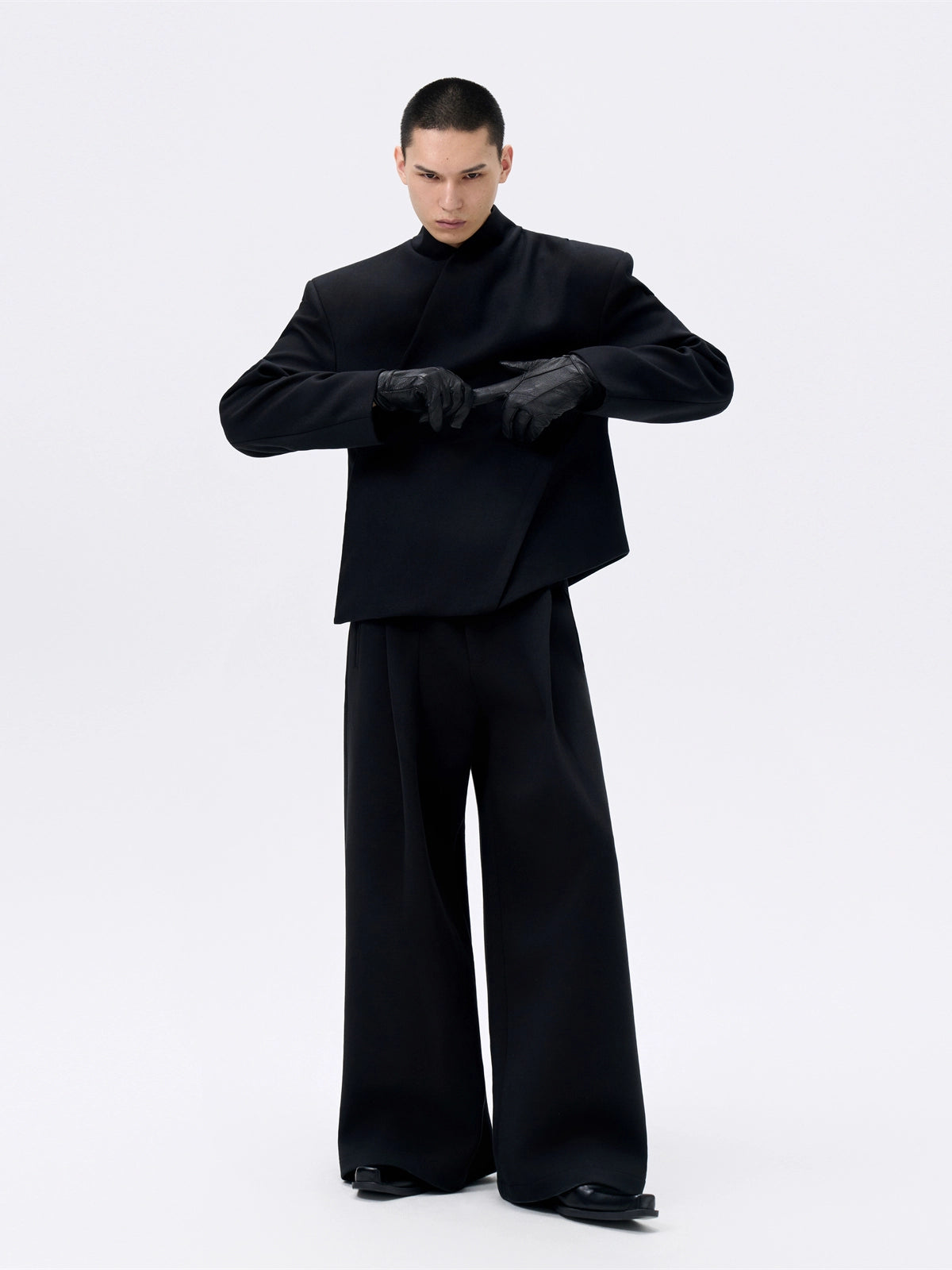 FRKM SCD Waist Cropped Deconstructed Stand Collar Suit Jacket - HERMIONE.