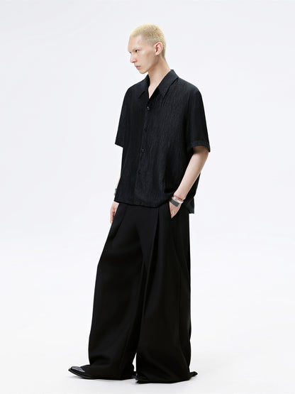 FRKM SCD Textured Black Pleated Drape Embroidered Loose Top - ISABEL.