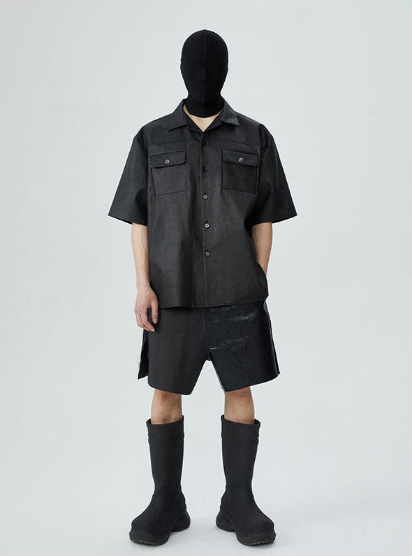 FRKM SCD SS summer heavy coated wax unisex slit loose stitching wide-leg shorts - ERILA.