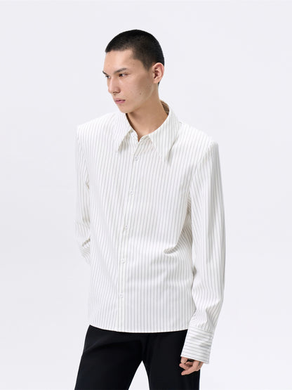 FRKM SCD Vertical Stripe Shoulder Straight White Shirt - ABSALOM.