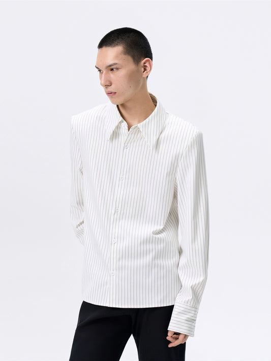 FRKM SCD Vertical Stripe Shoulder Straight White Shirt - ABSALOM.