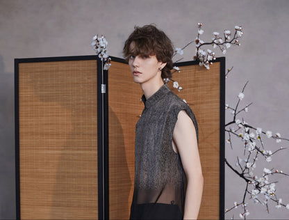 JIECHI black loose sleeveless stand-up collar top - NIAL.