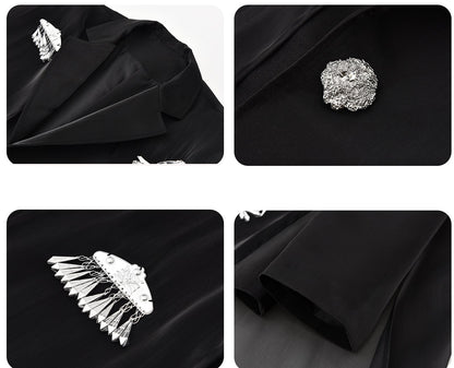 JIECHI embellished black loose casual blazer - JOB.