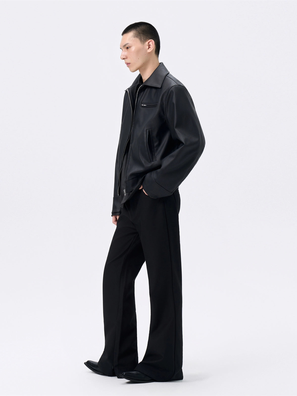 FRKM SCD Lapel Motorcycle Zipper Short Black Leather Jacket - SAWYER.
