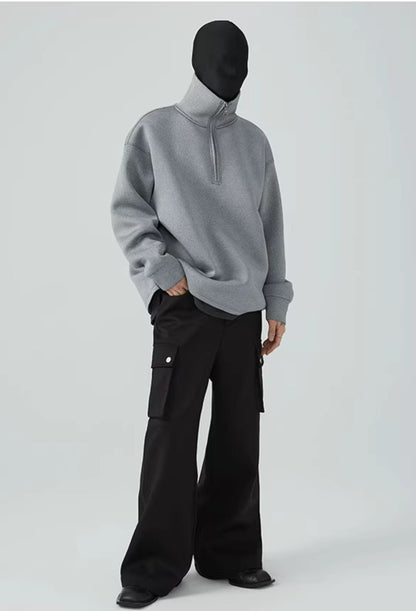 FRKM SCD  Gray Air Cotton Casual Loose Versatile High Neck Unisex Sweatshirt- XYLO.