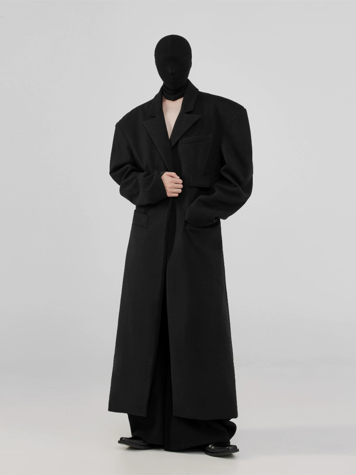 FRKM SCD Inverted Triangle X-Shaped Waist Tweed Long Coat - EMBER.