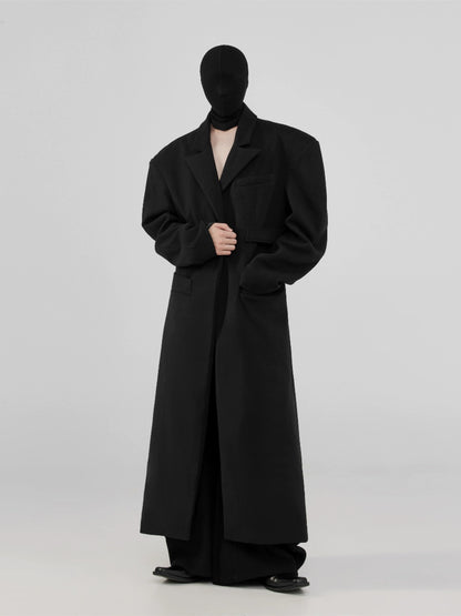 FRKM SCD Inverted Triangle X-Shaped Waist Tweed Long Coat - EMBER.