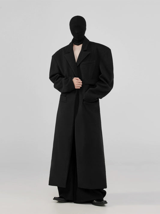 FRKM SCD Inverted Triangle X-Shaped Waist Tweed Long Coat - EMBER.