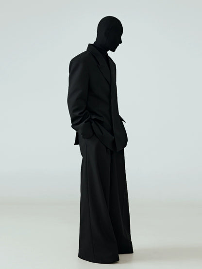 FRKM SCD  Nipped-in Waist Drap Inverted Triangle Fit Black Suit - SUNNY.
