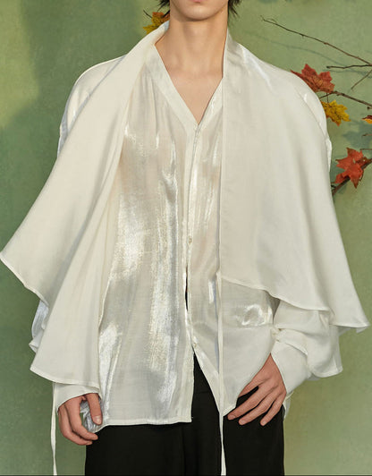 JIECHI  loose casual white long-sleeved shirt - WALTER.