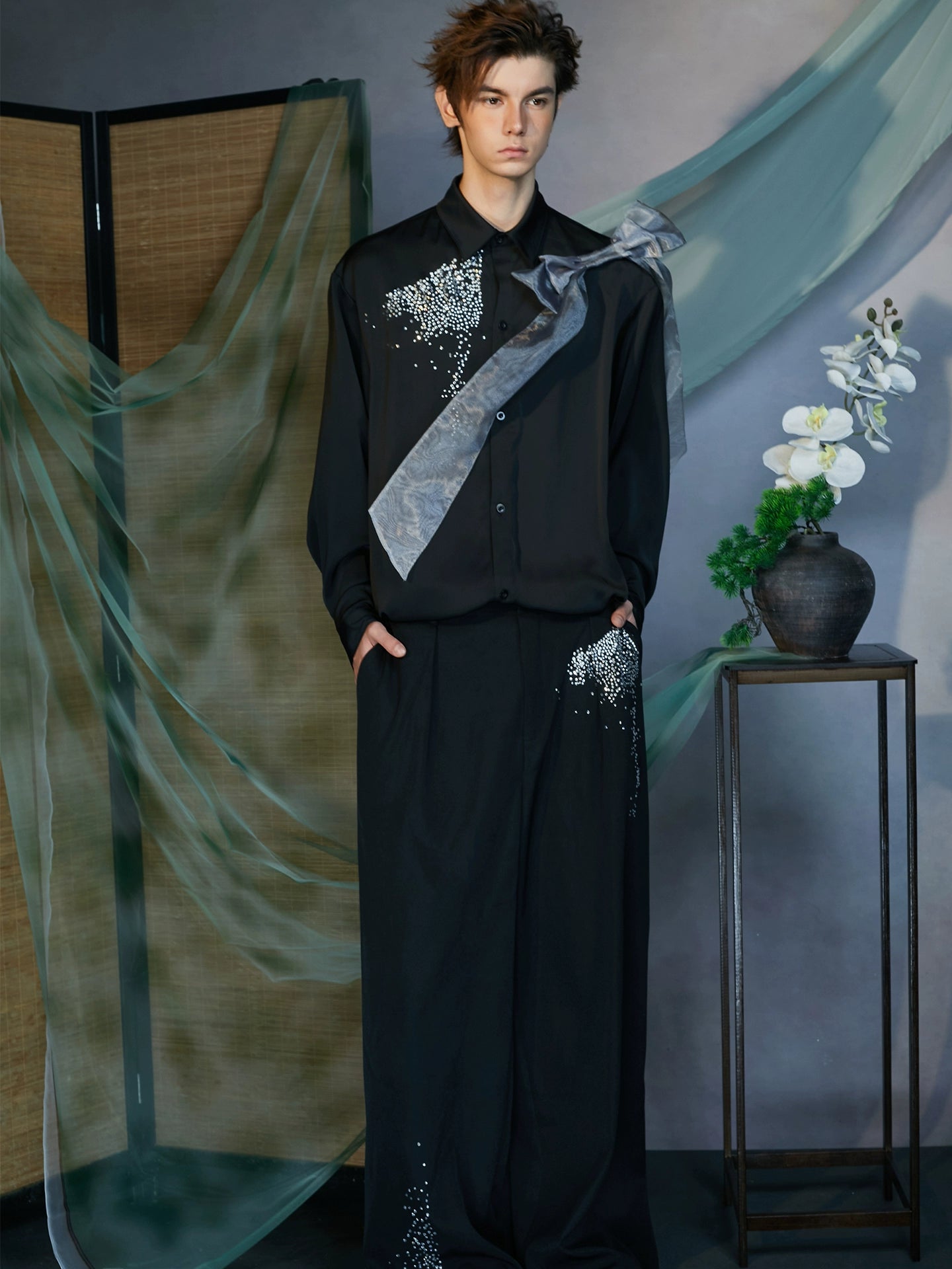 JIECHI  long-sleeved men's appliqué shirt -BRAHAM.