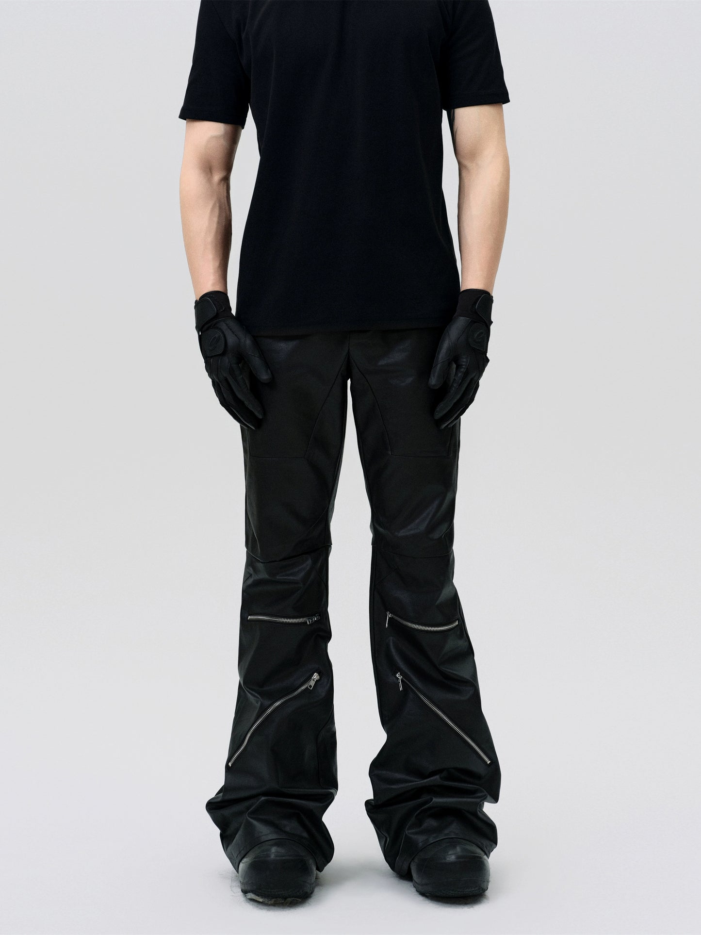 FRKM SCD Deconstructed Panelled Waxed Coated Bootcut Pants- VICK.
