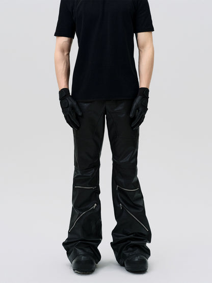 FRKM SCD Deconstructed Panelled Waxed Coated Bootcut Pants- VICK.