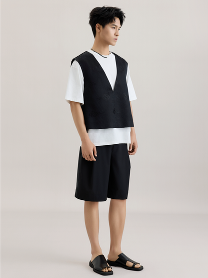 OWNLIFE silk swastika cloud pattern brocade v-neck vest - FAE.