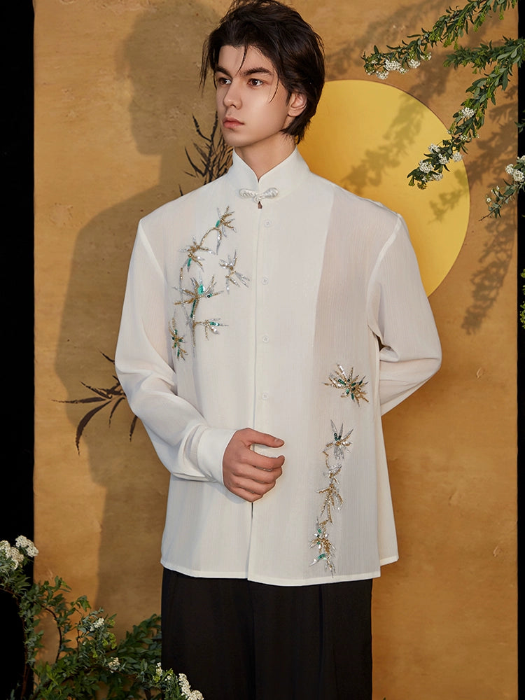 JIECHI white loose long-sleeved embroidered shirt - XENA.
