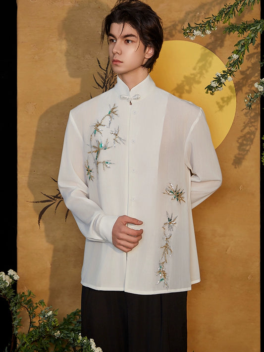 JIECHI white loose long-sleeved embroidered shirt - XENA.