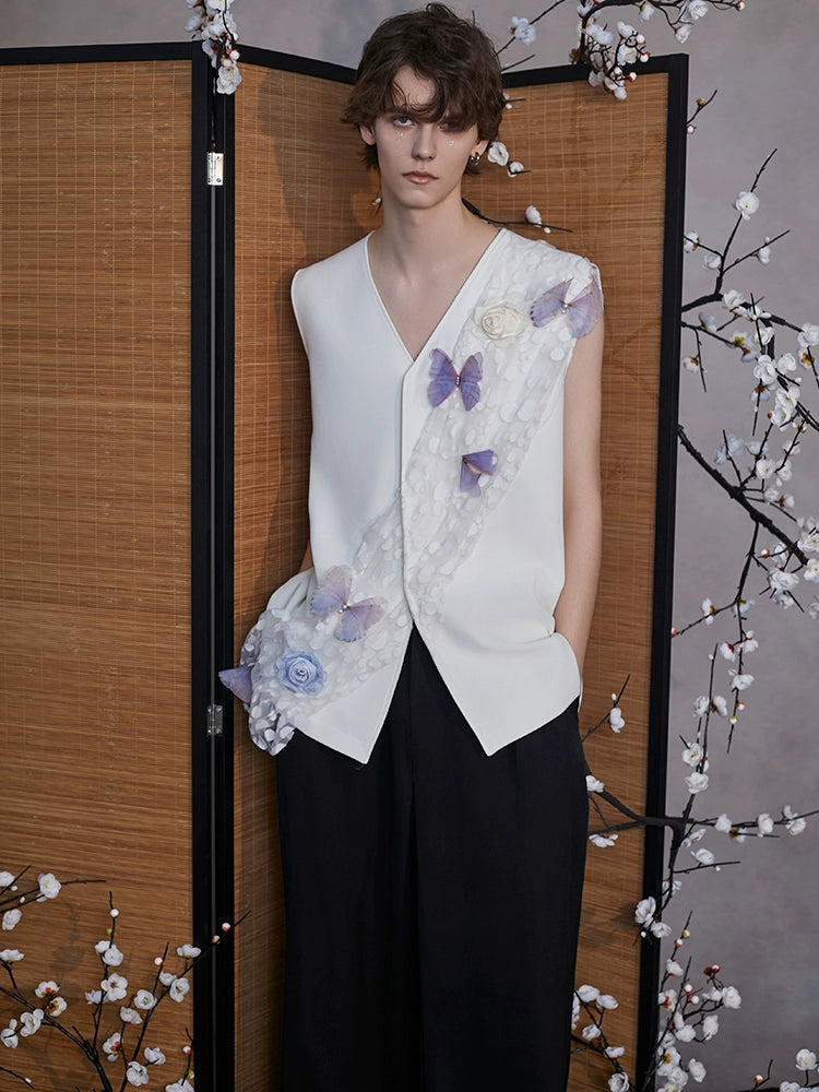 JIECHI  white loose sleeveless applique vest- ORLANDO.