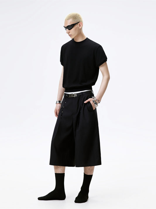FRKM SCD Metal studded pleated wide-leg Cropped loose shorts - EZRA.