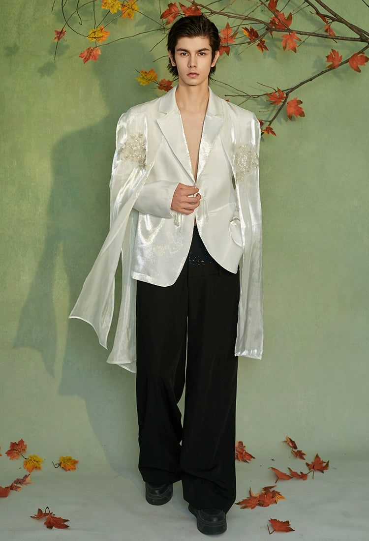 JIECHI white loose casual cape embroidered blazer - BRANDON.