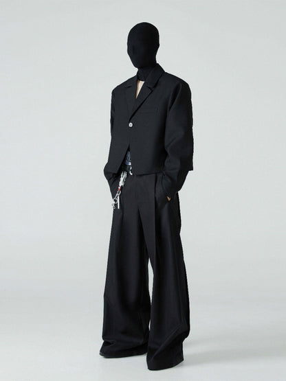 FRKM SCD SS Cropped Blazer Loose Padded Shoulders Black Suit - BRENDA.