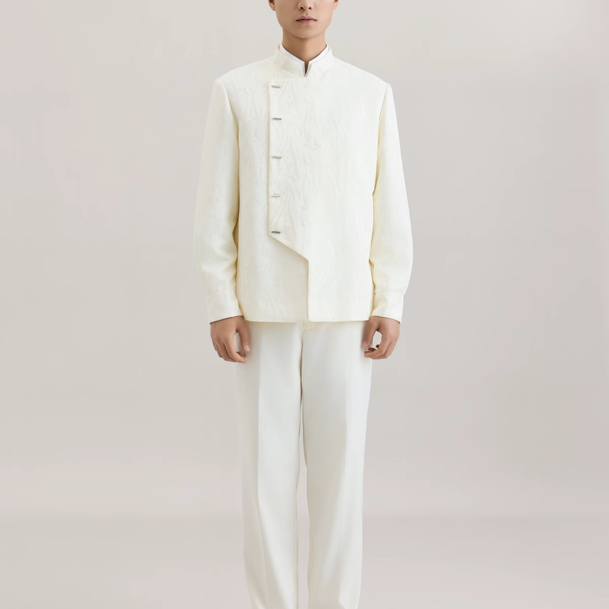 OWNLIFE white willow leaf jacquard brocade jacket and suit set - DREAM.