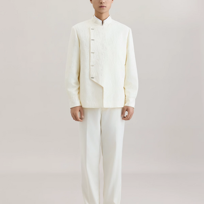 OWNLIFE white willow leaf jacquard brocade jacket and suit set - DREAM.