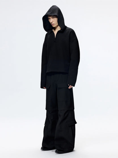 FRKM SCD 25AW  loose V-neck Large hood cropped black cardigan - PETER.