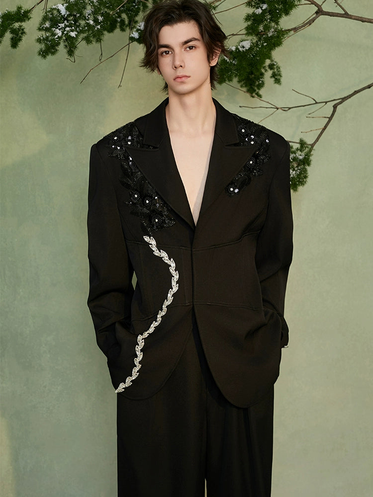 JIECHI  bead embellished casual loose blazers - FANIE.