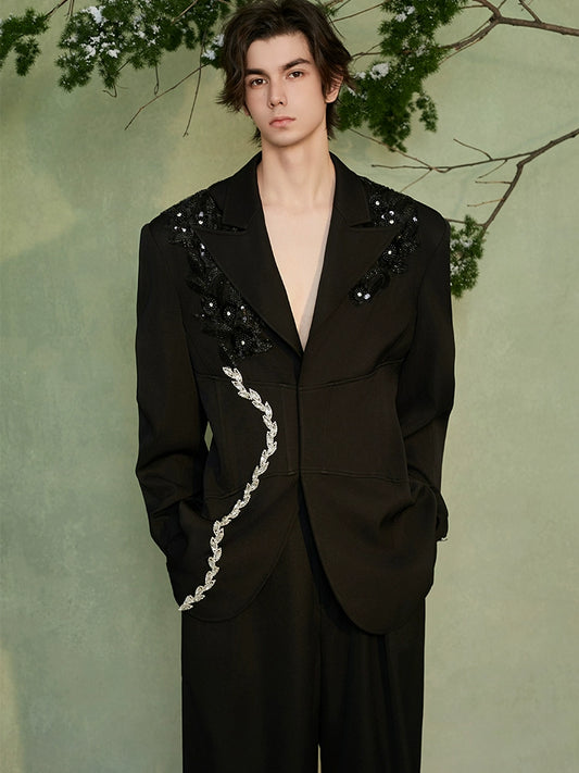 JIECHI  bead embellished casual loose blazers - FANIE.