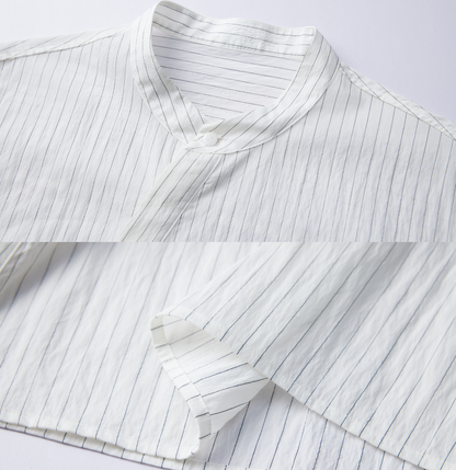 OWNLIFE Tencel striped stand-up collar placket shirt - TREY.