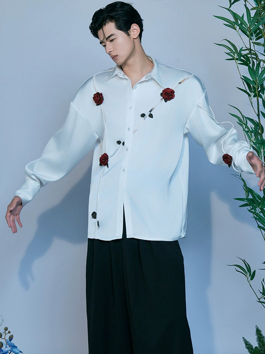 JIECHI  casual acetate white loose long-sleeved shirt - JUAN.