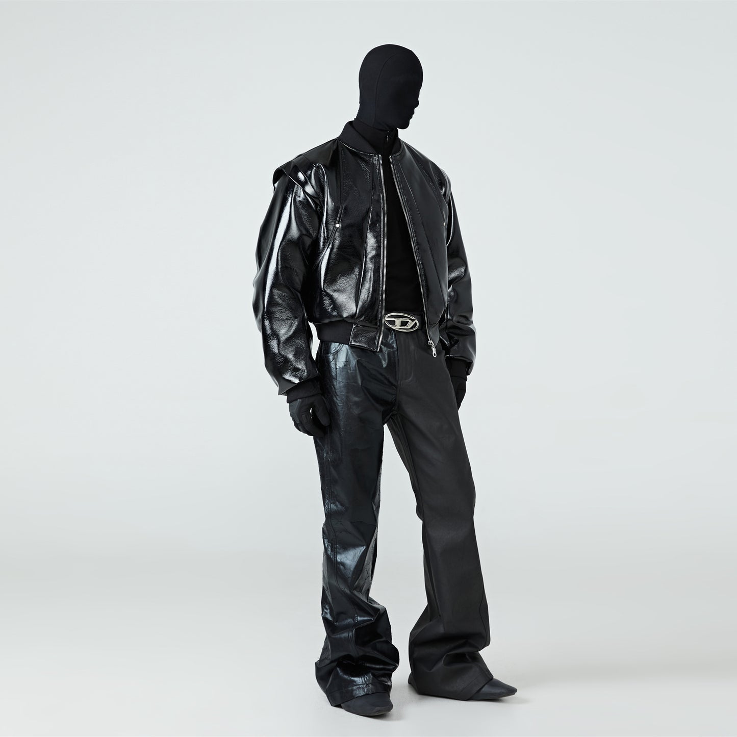 FRKM SCD shiny PU leather black padded baseball uniform Jacket - KIERNAN.