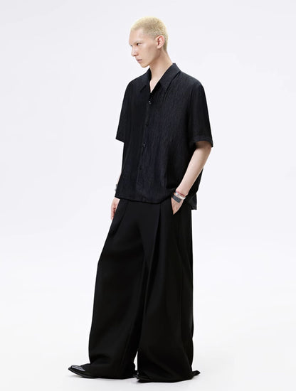 FRKM SCD Slightly Glossy Pleated Embroidered Short Sleeve Shirt - JENKINS.