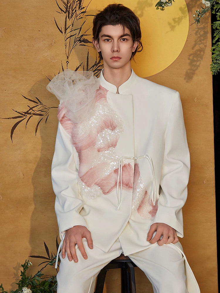 JIECHI ruffle embellished casual white blazer - HANK.