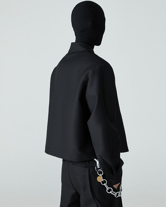 FRKM SCD SS Cropped Blazer Loose Padded Shoulders Black Suit - BRENDA.