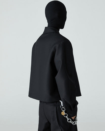FRKM SCD SS Cropped Blazer Loose Padded Shoulders Black Suit - BRENDA.