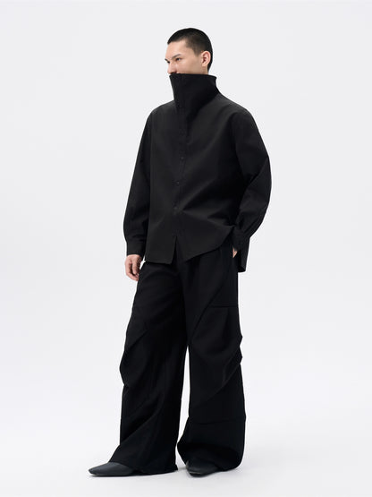 FRKM SCD Big Stand Collar Simple Loose Long Sleeve Shirt - TRAVIS.