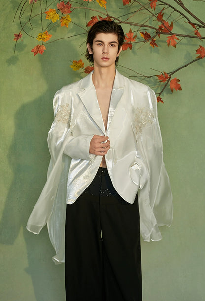 JIECHI white loose casual cape embroidered blazer - BRANDON.