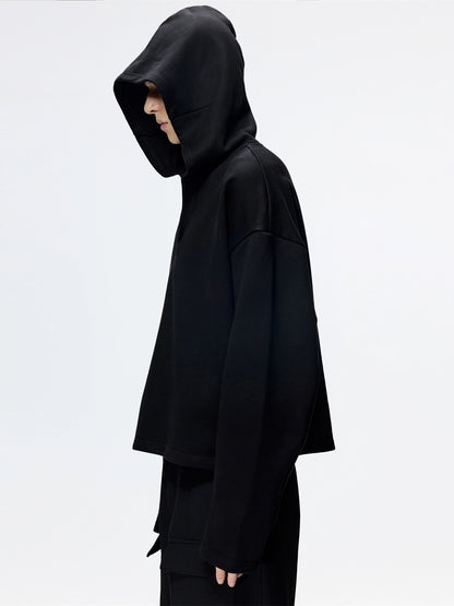 FRKM SCD 25AW  loose V-neck Large hood cropped black cardigan - PETER.